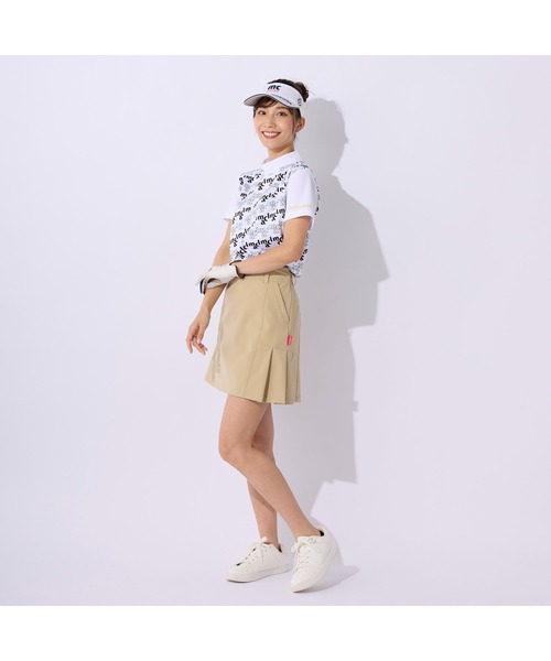 marie claire(マリ・クレール)の「marie claire GOLF/マリクレール ゴルフ ゴルフウェア 総柄 ブランド ロゴ 透け防止 伸縮素材 吸汗速乾 UVカット 接触冷感 ジップ 半袖 シャツ(Tシャツ/カットソー・レディース・ホワイト/ブラック/ブルー・M/L/LL/S)」の5枚目の写真