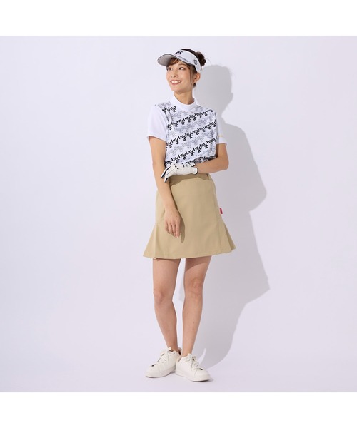 marie claire(マリ・クレール)の「marie claire GOLF/マリクレール ゴルフ ゴルフウェア 総柄 ブランド ロゴ 透け防止 伸縮素材 吸汗速乾 UVカット 接触冷感 ジップ 半袖 シャツ(Tシャツ/カットソー・レディース・ホワイト/ブラック/ブルー・M/L/LL/S)」の6枚目の写真