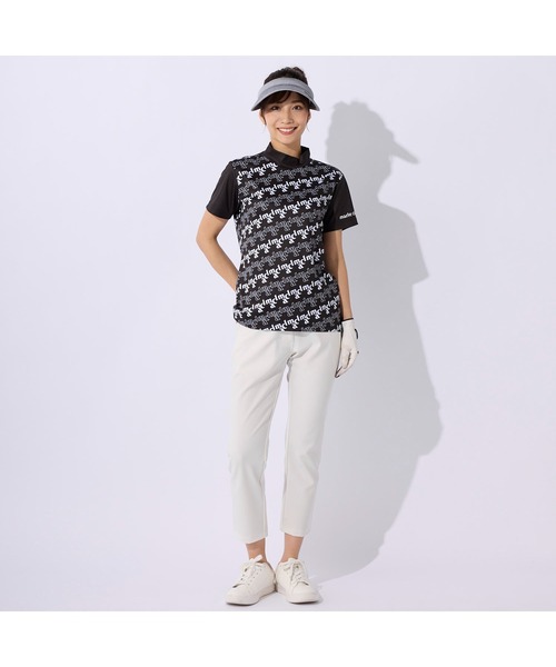 marie claire(マリ・クレール)の「marie claire GOLF/マリクレール ゴルフ ゴルフウェア 総柄 ブランド ロゴ 透け防止 伸縮素材 吸汗速乾 UVカット 接触冷感 ジップ 半袖 シャツ(Tシャツ/カットソー・レディース・ホワイト/ブラック/ブルー・M/L/LL/S)」の13枚目の写真