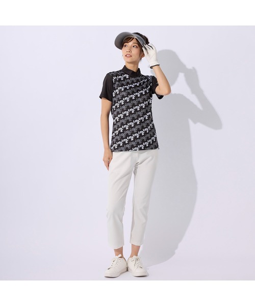 marie claire(マリ・クレール)の「marie claire GOLF/マリクレール ゴルフ ゴルフウェア 総柄 ブランド ロゴ 透け防止 伸縮素材 吸汗速乾 UVカット 接触冷感 ジップ 半袖 シャツ(Tシャツ/カットソー・レディース・ホワイト/ブラック/ブルー・M/L/LL/S)」の14枚目の写真
