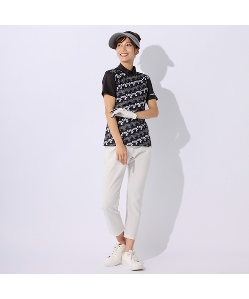 marie claire(マリ・クレール)の「marie claire GOLF/マリクレール ゴルフ ゴルフウェア 総柄 ブランド ロゴ 透け防止 伸縮素材 吸汗速乾 UVカット 接触冷感 ジップ 半袖 シャツ(Tシャツ/カットソー・レディース・ホワイト/ブラック/ブルー・M/L/LL/S)」の15枚目の写真