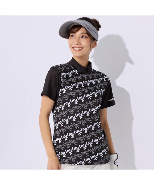 marie claire(マリ・クレール)の「marie claire GOLF/マリクレール ゴルフ ゴルフウェア 総柄 ブランド ロゴ 透け防止 伸縮素材 吸汗速乾 UVカット 接触冷感 ジップ 半袖 シャツ(Tシャツ/カットソー・レディース・ホワイト/ブラック/ブルー・M/L/LL/S)」の16枚目の写真