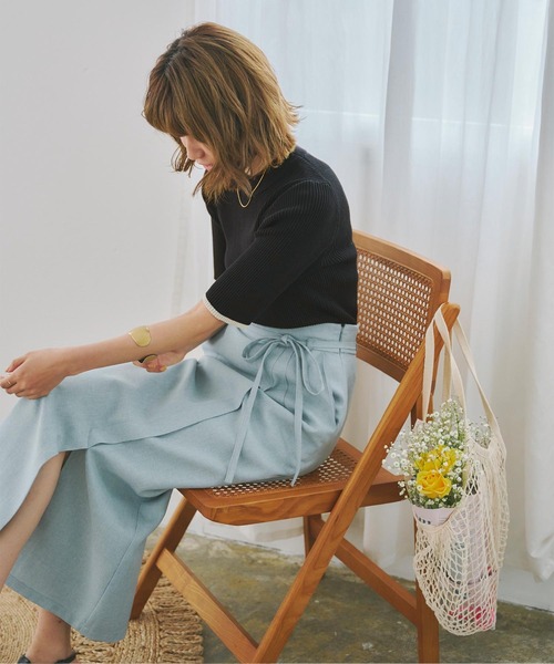 titivate(ティティベイト)の「袖口配色デザイン5分袖ニットトップス(ニット/セーター・レディース・ライトグリーン/ブルー/オフホワイト/ブラック/ライトベージュ・S/M/L)」の12枚目の写真
