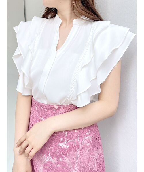 MERCURYDUO（マーキュリーデュオ）の「2WAYラッフルスキッパーシャツ（シャツ/ブラウス・レディース・その他1/オフホワイト/ブルー・FREE）」の2枚目の写真