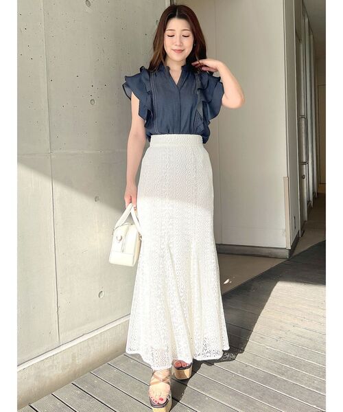 MERCURYDUO（マーキュリーデュオ）の「2WAYラッフルスキッパーシャツ（シャツ/ブラウス・レディース・その他1/オフホワイト/ブルー・FREE）」の4枚目の写真