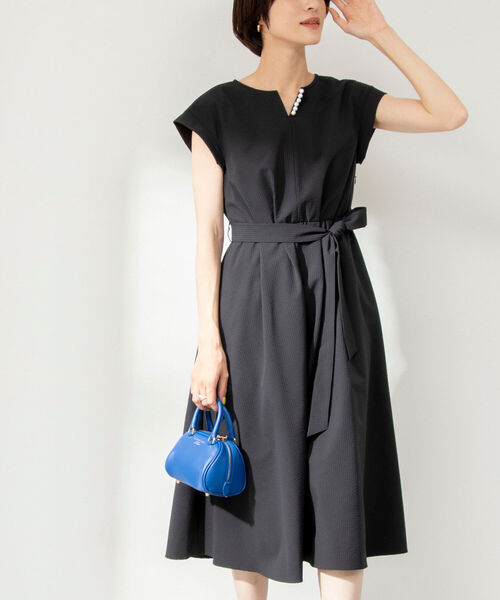 新品同様★ノーリーズNOLLEY'S sophi 麻調フレアワンピース ネイビー 新品同様☆ノーリーズNOLLEY'S sophi 麻調フレアワンピース