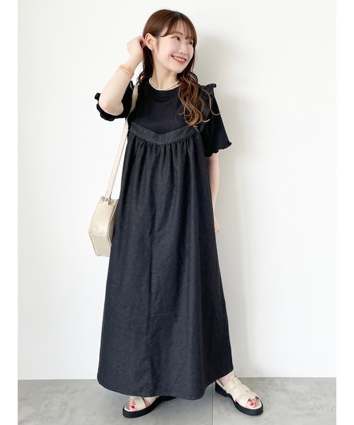 ehka sopo（エヘカソポ）の「前後2WAYデニムフリルジャンスカ（ワンピース・レディース・ネイビー/ブルー/ブラック・F）」の2枚目の写真