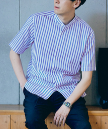 ”吸水速乾” カラミ ストライプ ワンピース バンド ショートスリーブシャツ