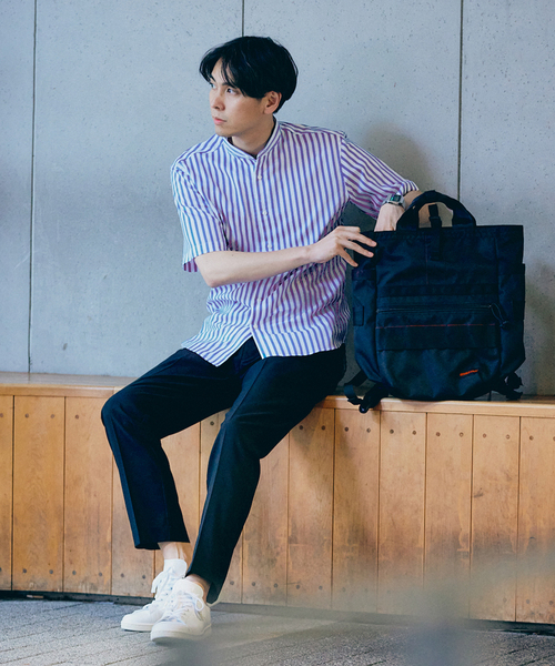 417 EDIFICE（フォーワンセブンエディフィス）の「”吸水速乾” カラミ ストライプ ワンピース バンド ショートスリーブシャツ（シャツ/ブラウス・メンズ・ブルー系その他・MEDIUM/LARGE/SMALL）」の4枚目の写真