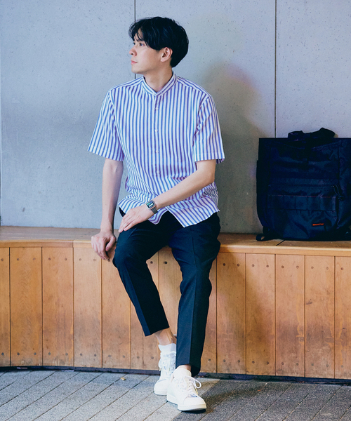 417 EDIFICE（フォーワンセブンエディフィス）の「”吸水速乾” カラミ ストライプ ワンピース バンド ショートスリーブシャツ（シャツ/ブラウス・メンズ・ブルー系その他・MEDIUM/LARGE/SMALL）」の5枚目の写真