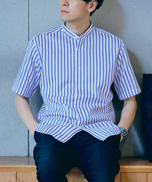 417 EDIFICE（フォーワンセブンエディフィス）の「”吸水速乾” カラミ ストライプ ワンピース バンド ショートスリーブシャツ（シャツ/ブラウス・メンズ・ブルー系その他・MEDIUM/LARGE/SMALL）」の8枚目の写真