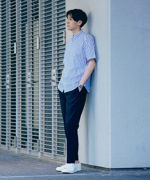 417 EDIFICE（フォーワンセブンエディフィス）の「”吸水速乾” カラミ ストライプ ワンピース バンド ショートスリーブシャツ（シャツ/ブラウス・メンズ・ブルー系その他・MEDIUM/LARGE/SMALL）」の9枚目の写真