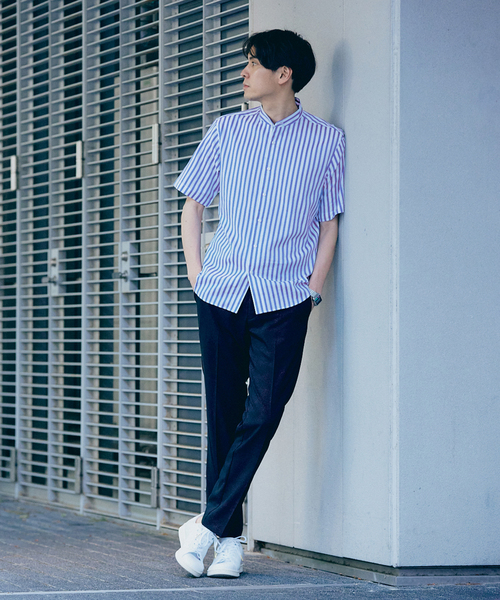 417 EDIFICE（フォーワンセブンエディフィス）の「”吸水速乾” カラミ ストライプ ワンピース バンド ショートスリーブシャツ（シャツ/ブラウス・メンズ・ブルー系その他・MEDIUM/LARGE/SMALL）」の11枚目の写真