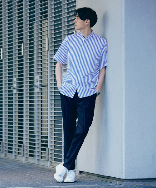 417 EDIFICE（フォーワンセブンエディフィス）の「”吸水速乾” カラミ ストライプ ワンピース バンド ショートスリーブシャツ（シャツ/ブラウス・メンズ・ブルー系その他・MEDIUM/LARGE/SMALL）」の12枚目の写真