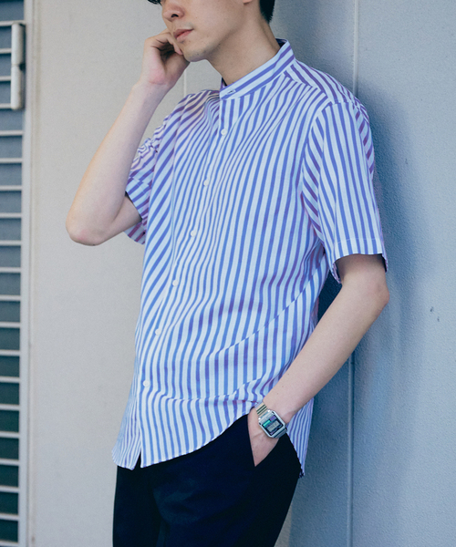 417 EDIFICE（フォーワンセブンエディフィス）の「”吸水速乾” カラミ ストライプ ワンピース バンド ショートスリーブシャツ（シャツ/ブラウス・メンズ・ブルー系その他・MEDIUM/LARGE/SMALL）」の13枚目の写真