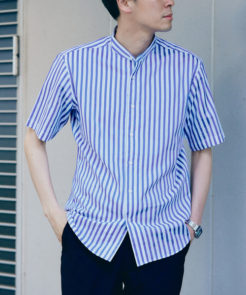 417 EDIFICE（フォーワンセブンエディフィス）の「”吸水速乾” カラミ ストライプ ワンピース バンド ショートスリーブシャツ（シャツ/ブラウス・メンズ・ブルー系その他・MEDIUM/LARGE/SMALL）」の14枚目の写真