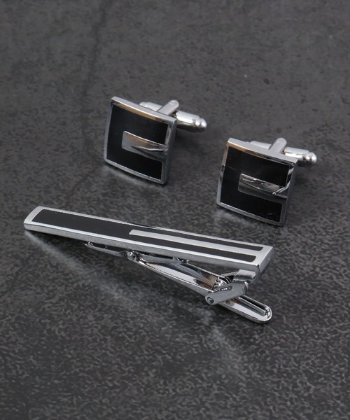 FUNALIVE(ファンアライブ)の「K SELECT シンプル オニキス カフス ネクタイピン セット(ネクタイピン・メンズ・シルバー/シルバー系・FREE)」の1枚目の写真