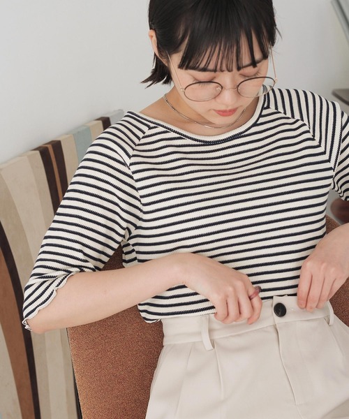 Crisp（クリスプ）の「ボーダーメロウTシャツ（Tシャツ/カットソー・レディース・ブラウン/グリーン/ネイビー・FREE）」の3枚目の写真