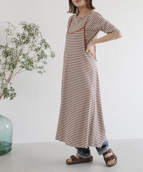 Crisp（クリスプ）の「ボーダーメロウTシャツ（Tシャツ/カットソー・レディース・ブラウン/グリーン/ネイビー・FREE）」の4枚目の写真