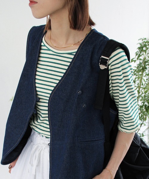 Crisp（クリスプ）の「ボーダーメロウTシャツ（Tシャツ/カットソー・レディース・ブラウン/グリーン/ネイビー・FREE）」の6枚目の写真