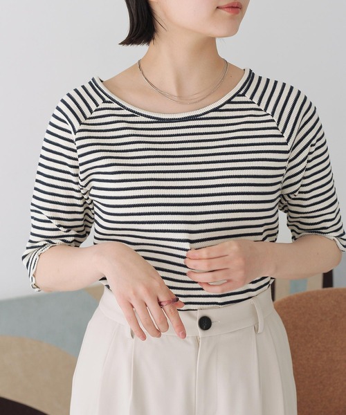 Crisp（クリスプ）の「ボーダーメロウTシャツ（Tシャツ/カットソー・レディース・ブラウン/グリーン/ネイビー・FREE）」の7枚目の写真