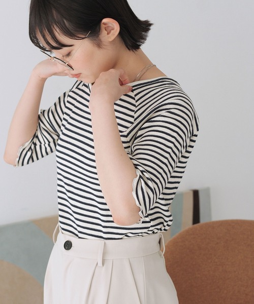 Crisp（クリスプ）の「ボーダーメロウTシャツ（Tシャツ/カットソー・レディース・ブラウン/グリーン/ネイビー・FREE）」の19枚目の写真