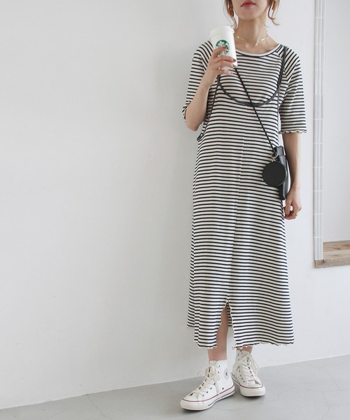 Crisp（クリスプ）の「ボーダーメロウTシャツ（Tシャツ/カットソー・レディース・ブラウン/グリーン/ネイビー・FREE）」の8枚目の写真