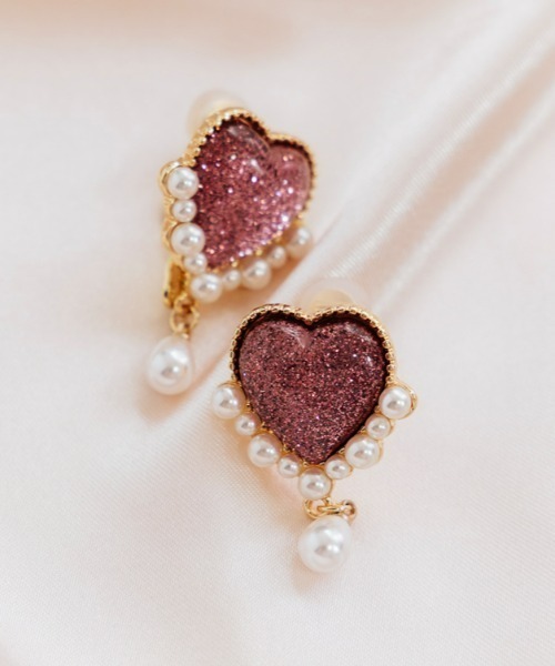 Candy Stripper（キャンディストリッパー）の「【Liquem×Candy Stripper】LAME HEART PEARL イヤリング（イヤリング・レディース・ピンク/シルバー/ライトブルー・FREE）」の3枚目の写真