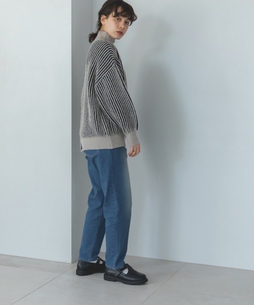 pairmanon(ペアマノン)の「【ママサイズ】リブ 配色 モックネック ニット プルオーバー(ニット/セーター・レディース・テラコッタ/ブルー/ブラック・FREE)」の5枚目の写真