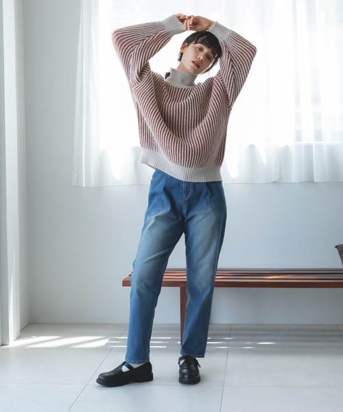 pairmanon(ペアマノン)の「【ママサイズ】リブ 配色 モックネック ニット プルオーバー(ニット/セーター・レディース・テラコッタ/ブルー/ブラック・FREE)」の7枚目の写真