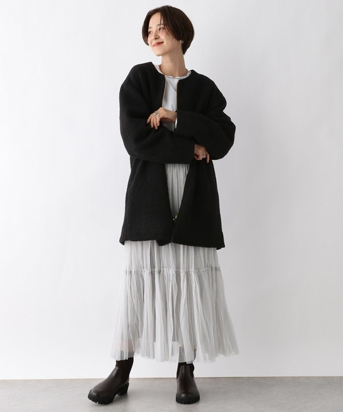 ⭐️試着のみ⭐️25SS LVプリーツカラー モノグラム リボン付 ニットトップ黒M L～8L】フィットしすぎない！もっちりリブ 配色美人着回し 袖ボタン