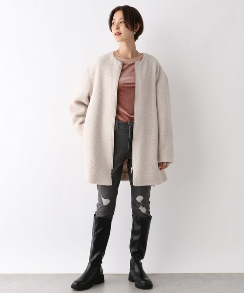 LEPSIM（レプシィム）の「ライトボアミドルコート　961528（ノーカラーコート・レディース・モカ/グレイッシュベージュ/ブラック/カーキ・FREE）」の7枚目の写真