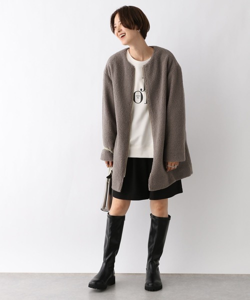 LEPSIM（レプシィム）の「ライトボアミドルコート　961528（ノーカラーコート・レディース・モカ/グレイッシュベージュ/ブラック/カーキ・FREE）」の12枚目の写真