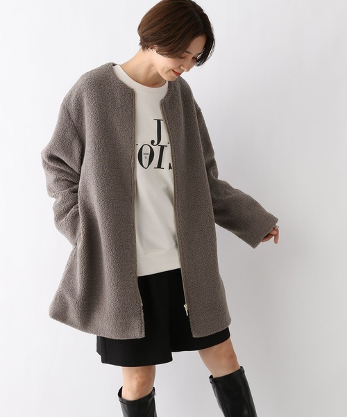 LEPSIM（レプシィム）の「ライトボアミドルコート　961528（ノーカラーコート・レディース・モカ/グレイッシュベージュ/ブラック/カーキ・FREE）」の14枚目の写真