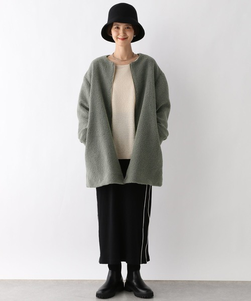 LEPSIM（レプシィム）の「ライトボアミドルコート　961528（ノーカラーコート・レディース・モカ/グレイッシュベージュ/ブラック/カーキ・FREE）」の15枚目の写真