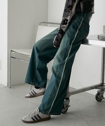 【forksy.】サイドフリンジ付きデニムワイドパンツ