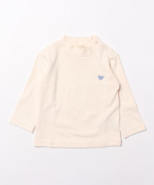 kids zoo(キッズズー)の「フライス表起毛ハート刺繍入りTシャツ(Tシャツ/カットソー・キッズ・オフホワイト/ブラック・80/90)」の2枚目の写真
