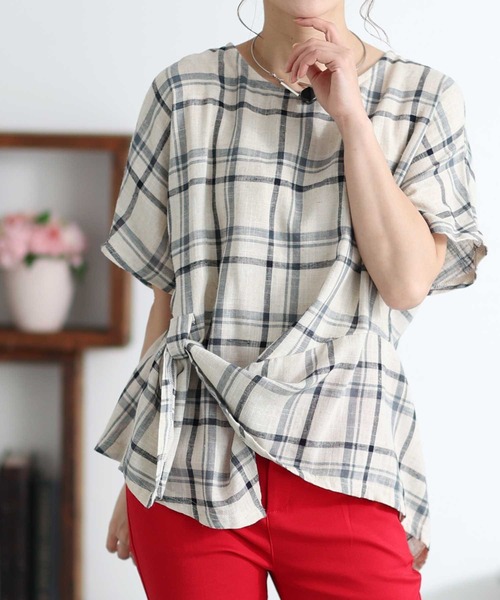 Sawa a la mode(サワアラモード)の「チェック柄アシンメトリーブラウス(シャツ/ブラウス・レディース・ブラック/ブルー・FREE)」の1枚目の写真