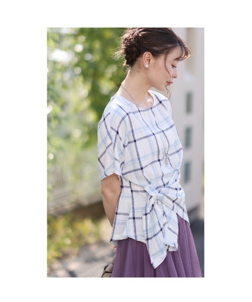 Sawa a la mode(サワアラモード)の「チェック柄アシンメトリーブラウス(シャツ/ブラウス・レディース・ブラック/ブルー・FREE)」の3枚目の写真