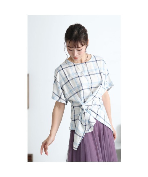 Sawa a la mode(サワアラモード)の「チェック柄アシンメトリーブラウス(シャツ/ブラウス・レディース・ブラック/ブルー・FREE)」の10枚目の写真