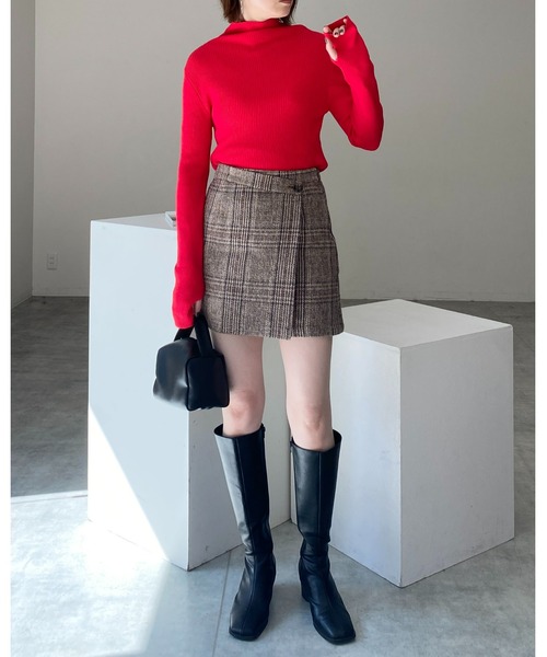 She's Closet(シーズクローゼット)の「タータンチェックハイウエスト台形スカパンミニスカート(スカート・レディース・ブラウン/ブラック・FREE)」の5枚目の写真