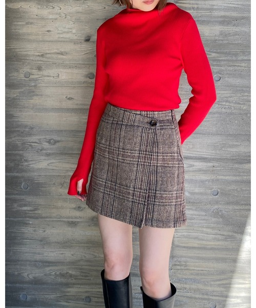 She's Closet(シーズクローゼット)の「タータンチェックハイウエスト台形スカパンミニスカート(スカート・レディース・ブラウン/ブラック・FREE)」の13枚目の写真