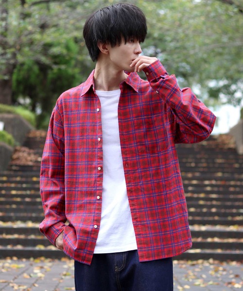 SITRY(シトリー)の「Oversize check shirt/オーバーサイズ チェックシャツ(シャツ/ブラウス・メンズ・ストライプ/ブルー/ネイビー/ブラウン/グレー/ダークネイビー/ブラック/レッド/ワイン/ベージュ/グレー系その他/ブラック系その他/ブルー系その他/チャコール/ホワイト系その他/アイボリー/ブルー系その他2/ブラウン系その他・L/M)」の22枚目の写真
