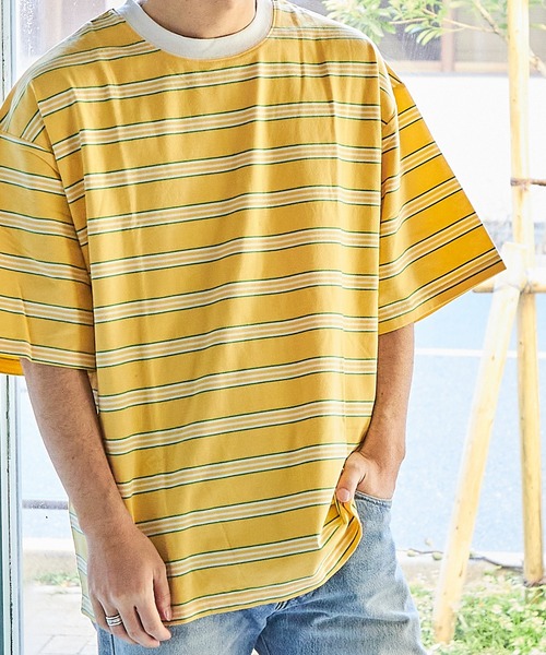 PAIRMANON STREET(ペアマノンストリート)の「【PAIRMANON STREET】【かぞくおそろい】【大人ユニセックス】マルチボーダー半袖Tシャツ(Tシャツ/カットソー・メンズ・レッド系その他/イエロー系その他/パープル系その他・FREE)」の2枚目の写真