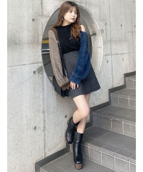 MURUA（ムルーア）の「ウールライクミニスカート（スカート・レディース・ブラウン/ダークグレー・1/2）」の9枚目の写真