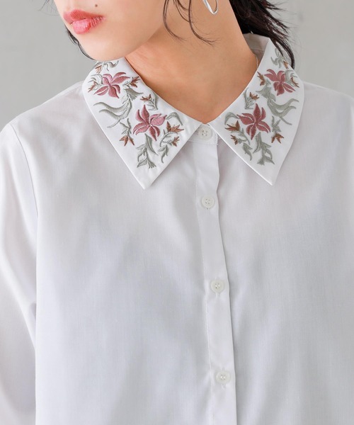 osharewalker（オシャレウォーカー）の「『オリジナル刺繍カラーシャツ』（シャツ/ブラウス・レディース・ブラック/オフホワイト・1/2）」の7枚目の写真
