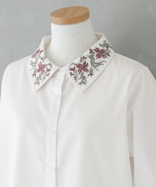 osharewalker（オシャレウォーカー）の「『オリジナル刺繍カラーシャツ』（シャツ/ブラウス・レディース・ブラック/オフホワイト・1/2）」の15枚目の写真