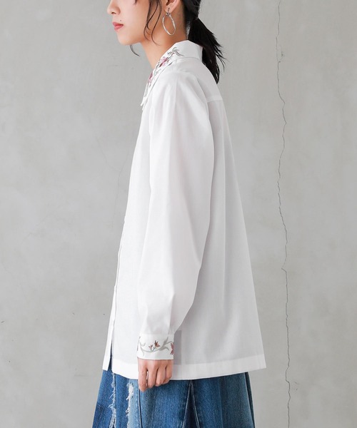 osharewalker（オシャレウォーカー）の「『オリジナル刺繍カラーシャツ』（シャツ/ブラウス・レディース・ブラック/オフホワイト・1/2）」の5枚目の写真