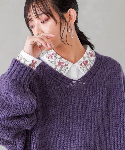 osharewalker（オシャレウォーカー）の「『オリジナル刺繍カラーシャツ』（シャツ/ブラウス・レディース・ブラック/オフホワイト・1/2）」の3枚目の写真