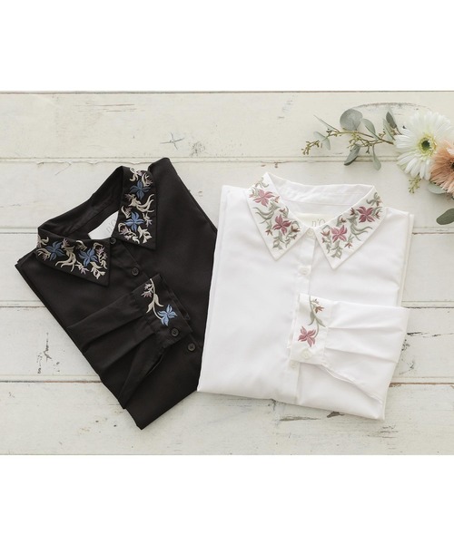 osharewalker（オシャレウォーカー）の「『オリジナル刺繍カラーシャツ』（シャツ/ブラウス・レディース・ブラック/オフホワイト・1/2）」の13枚目の写真